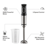Mixeur Plongeant Portable 600W à 2 Vitesses, 600ml, en Acier Inoxydable, pour Hôtels et Usage Domestique, Personnalisation OEM du Logo