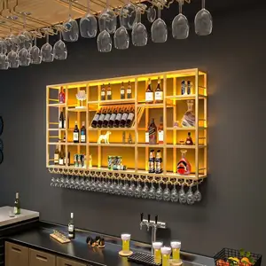Wrought Iron Home Bar Wall Retro Decoration Creative Luminous Rack Restaurant Wine Metal Wine Rackwine Rack Wall Mounted