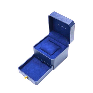 Caja deslizante de exhibición de reloj de regalo del Día del Padre azul Forro de almohada de terciopelo Cajón separado Dos piezas Caja de embalaje de reloj de lámina dorada - Product Image 1