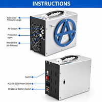 Compresseur d'air portable haute pression 4500psi 300bar 30mpa 12V/110V/220V sans huile, refroidi par air, pour paintball, chasse, PCP, mini-bouteille de plongée