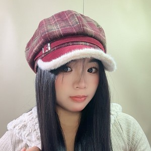 <span class=keywords><strong>Gorro</strong></span> de Pintor Octogonal de Felpa Japonesa Retro a Cuadros Rojos para Mujer Adulta, <span class=keywords><strong>Invierno</strong></span>, Cabeza Grande, Circunferencia de Cabeza de 56-58 cm - Product Image 2