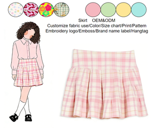 <span class=keywords><strong>Jupe</strong></span> à carreaux rose mignonne pour petite fille, style décontracté et doux, en coton, <span class=keywords><strong>mini</strong></span>, teinte unie, mode été 2026, vêtements en gros, personnalisés en Chine - Product Image 1