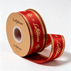 Wholesale Christmas Snowflake Gold Foil Custom Logo Polyester Grosgrain <b>Ribbon</b> <b>Red</b> Green Gold Xmas Gift Box Bouquet Wreath Holid - Product Image 1
