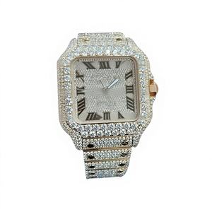 Reloj Cuadrado de Acero Inoxidable con Incrustaciones de Diamantes, Esfera de Cristal y Cierre de Brazalete en Oro Rosa y Plata - Product Image 1