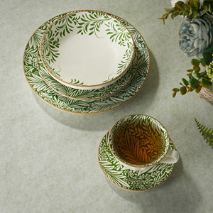 Service de table en porcelaine de luxe 20 pièces, tasses et soucoupes en céramique, motif feuille élégant en relief, impression tampon, forêt de saules vertes - Product Image 5