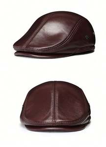 Bérets vintage pour hommes en cuir de vachette véritable, avec cache-oreilles, style casquette plate Ivy, coupe-vent, chauds, noirs et marron - Product Image 4