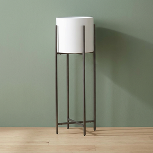 AK <b>Brass</b> Unique Design Modern White <b>Plants</b> <b>Pots</b> Cylinder Planter with Heavy Stand for Luxury Room Bedroom Balcony Home Decor - Product Image 2