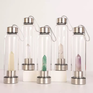 Bouteille d'eau en verre de cristal en gros, bouteille d'eau en <span class=keywords><strong>acier</strong></span> inoxydable infusée de cristal pour la guérison, baguette obélisque, tasse énergétique - Product Image 3