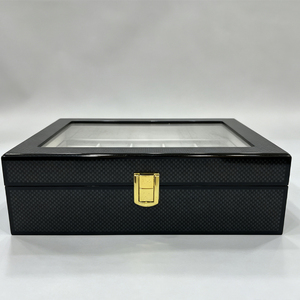 Elegant <b>Black</b> Watch Storage <b>Box</b> with Lid 10 Compartment Velvet Interior Rectangle Design for Watch Packaging - Product Image 5
