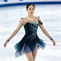 Robe de patinage artistique dégradé vert-bleu foncé, épaules dénudées, en maille à manches longues, ornée de strass, pour filles et adultes, pour compétition et performance