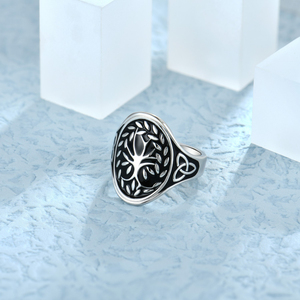 YILUN Vintage Arbre de Vie Bague Celtique Bijoux Noir Émail Cadeaux Rhodium Plaqué Argent Sterling 925 Viking Homme Bague - Product Image 3