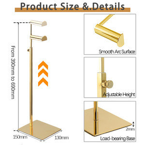Có Thể Điều Chỉnh Kim Loại Chrome Vàng Hiển Thị Ví Đứng Treo Móc Đơn Túi Xách Móc Áo Chủ Hiển Thị Kệ Cho Cửa Hàng Cửa Hàng - Product Image 2