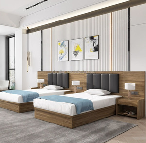Ensemble de meubles de chambre d'hôtel 3 étoiles économique : lit simple, double, king, queen en bois avec tête de lit capitonnée et tables de chevet - Product Image 2