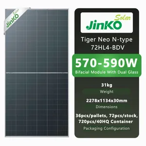 Jinko Tiger Neo N-Typ Solarpanel 550 W 570 W 575 W 580 W 585 W 590 W Jinko Zonnepanel zweiseitiger Modul Solarpanels mit Doppelglas
