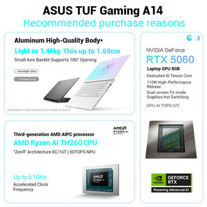 <span class=keywords><strong>ASUS</strong></span> TUF Gaming A14 2025 Portátiles Nuevo AMD Ryzen AI7 H260 RTX5060 Gaming Laptop 14 pulgadas 2,5 K 165 Laptop Gaming - Product Image 2