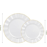 Assiette jetable biodégradable et écologique BST 7.5 10.25 pouces, en plastique blanc avec bord doré et plissé, pour fête