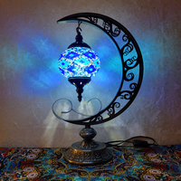 Lampu bulan buatan tangan, bentuk bulan mosaik Turki meja samping tempat tidur lampu bulan
