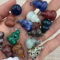 Pendentif Gourde en Pierre Naturelle Œil de Tigre Cristal Fu Lu 2014mm, Breloque DIY pour Collier, Accessoire de Bijoux Doré