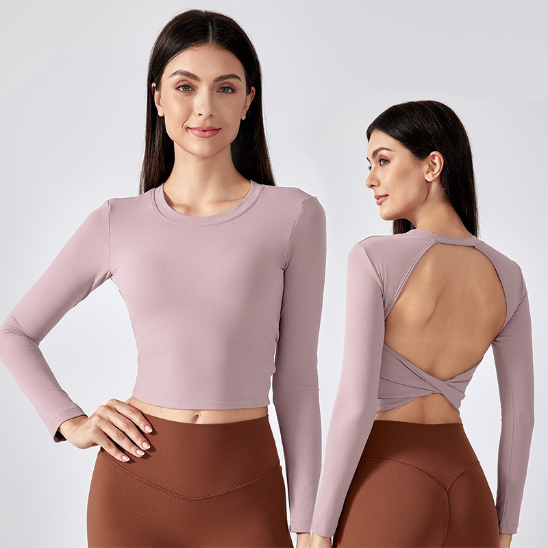 Sexy Hollow Beauty Back Yoga Long Sleeve Women's Tops Running Fitness Sports t Shirt With Chest Pad