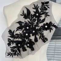 Tulle noir avec broderie florale 3D, appliques et détails en sequins de cristal pour robes de soirée et robes de bal, marque OEM, délai de livraison d'échantillon de 7 jours