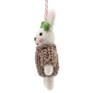 Meilleur Ornement de Noël Lapin en Feutre 100% Laine de l'Himalaya, Bandeau Vert Fait Main, Écologique, Traditionnel, Décoration Murale Intérieure - Product Image 3
