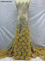 Tissu en dentelle de tulle brodé de fleurs 3D en strass et perles pour mariée, applique de luxe en maille perlée avec sequins