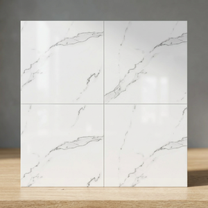 Carreaux de sol en céramique émaillée effet marbre blanc 16x16 pouces, en porcelaine pleine masse, brillants, pour design intérieur de salle de bain - Product Image 2