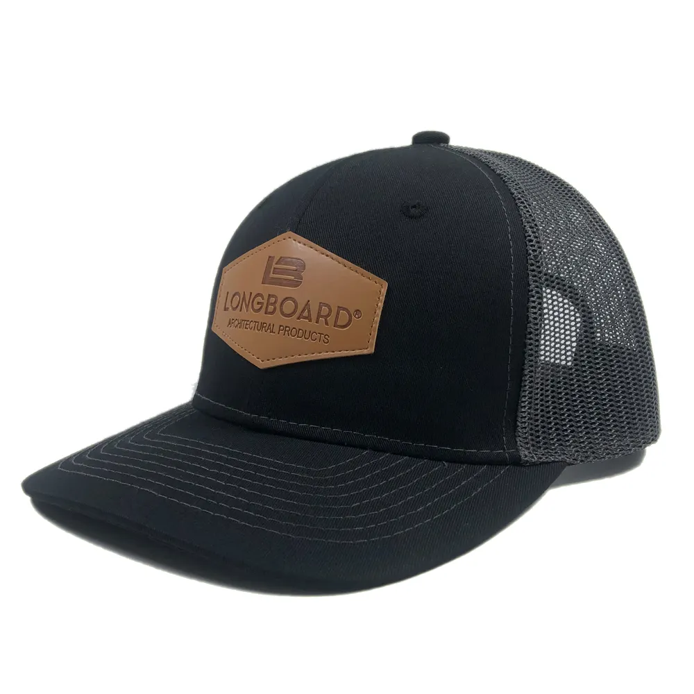 Biểu Tượng Tùy Chỉnh Màu Đen Mũ Với Màu Xám Lưới 6 Tấm Gorras Băng In Chất Lượng Cao Richardson 112 Trucker Mũ Với Miếng Vá Da