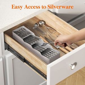 Cutlery Kitchen Drawer Storage Organization Utensil Tray <b>Plastic</b> Holder for Silverware Drawer Organizer - Product Image 6