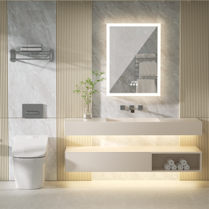 Miroir de salle de bain intelligent moderne avec éclairage intégré, IP44, pour hôtel, appartement, <span class=keywords><strong>salon</strong></span>, avec tiroir à mouchoirs et affichage de l'heure - Product Image 2