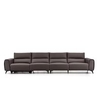 Canapé inclinable électrique 4 places en cuir véritable avec cadre en bois, style moderne et minimaliste, pour salon, hôtel ou villa