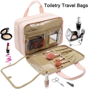 Женская розовая сумка для туалетных принадлежностей на заказ, вместительная сумка для туалетных принадлежностей с подвесным крючком, полноразмерный органайзер для косметики - Product Image 4