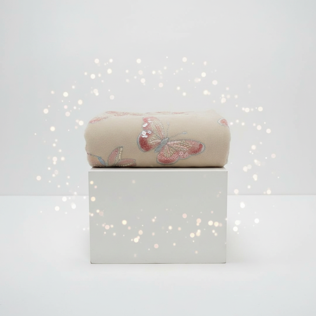 New Chinese Style butterfly and Flower Design Velvet Bonding Knit Sequin and Beads Embroidered Fabric