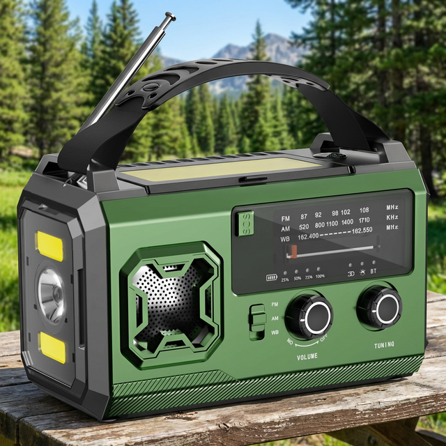 NOAA Weather Radio 20000mAh Solar & Hand Crank Emergency Survival Radio AM/FM 1W High Beam Flashlight 38h Radio Life Made ABS