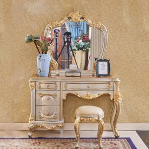 Rias wajah gaya Perancis, rias wajah kayu padat negara Korea sederhana Amerika apartemen kecil meja rias sampanye - Product Image 1