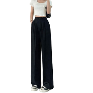 Pantalones Casuales de Pierna Recta, Cintura Alta, Doble Botonadura, Transpirables, Tejido No Tejido, Tinte Liso - Product Image 2