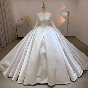 Lsjj137 Bridal Train Long Sleeve Wedding Dress Lace Embroidery Satin Wedding Dress <b>Conservative</b> Satin Wedding Dress Jancember - Product Image 1