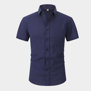 Chemise décontractée à manches courtes pour homme, couleur unie, col rabattu, tissu popeline respirant, vêtements d'été - Product Image 3