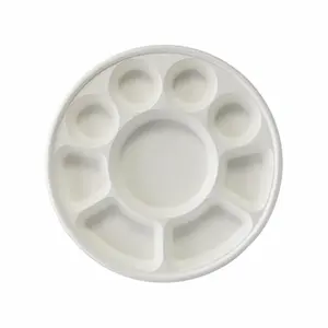 Wholesale 9 Compartment Round Plate Biodegradable Sugarcane Bagasse Disposable Food Tray