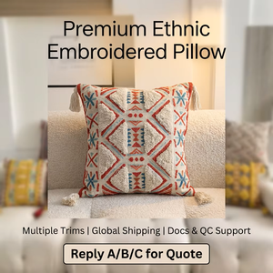 Housse de coussin tendance bohème brodée à la main, imprimée colorée, géométrique, à pompons étoilés, très vendue - Product Image 1