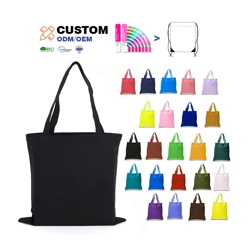 Çevre dostu moda stil hafif süpermarket boş toplu yeniden özelleştirilmiş düz renk tuval alışveriş çantası