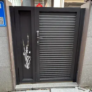 Juego de puerta de entrada de aluminio con diseño de puertas batientes de entrada de metal automático con recubrimiento en polvo