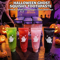 Jouet Squishy Halloween en forme de tasse à Bubble Tea, avec corps de tasse transparent, couvercle en dôme, double remplissage de billes et de gel, à pétrir pour le soulagement