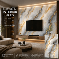 Panneau mural en PVC haute brillance MORLENX, imitation marbre veiné gris et blanc, pour projets hôteliers de luxe