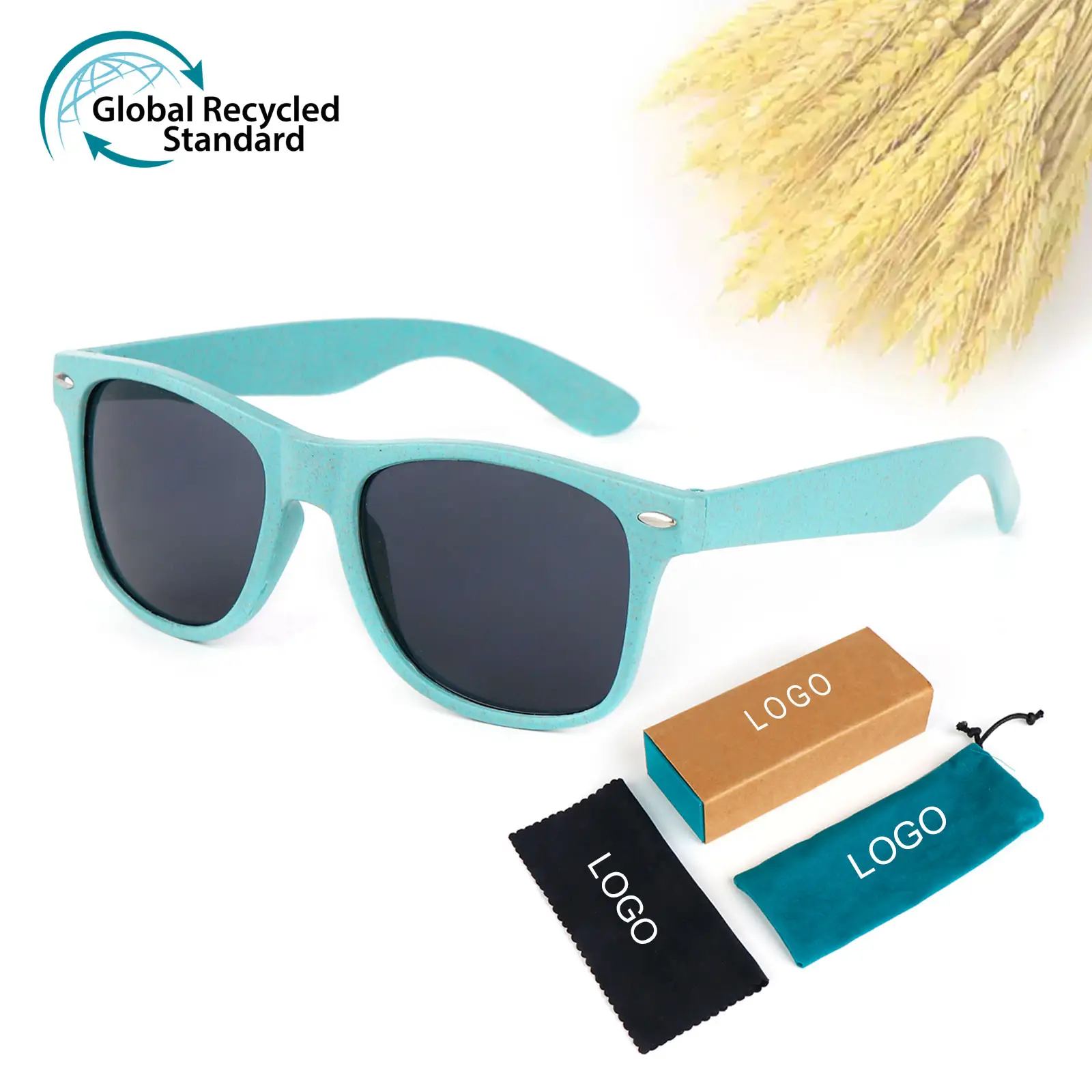 Óculos de sol personalizado com logotipo degradável, óculos de sol de vidro reciclado com material de crianças, eco-amigável, óculos de sol em palha de trigo
