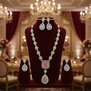 Bulk Quantity <b>Gold</b> Antique Long Kundan Necklace <b>Set</b> Earrings Maang Tikka Pink Bridal Jewelry for Women Girls Wedding Party - Product Image 3
