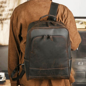Sac à dos pour ordinateur portable AndoBag en cuir de vache véritable 15 pouces pour hommes, sac à bandoulière rétro en cuir Crazy Horse grande capacité pour voyage 1379 - Product Image 1