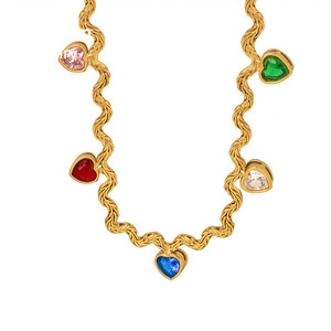 Acier inoxydable hypoallergénique, étanche, style japonais et coréen, zircon <span class=keywords><strong>de</strong></span> couleur fraîche, <span class=keywords><strong>forme</strong></span> cœur, couleurs contrastées, géométrique - Product Image 5