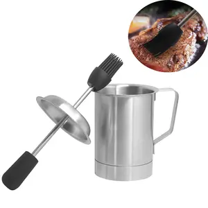 Herramientas de barbacoa al aire libre, pincel para asar con juego de olla para asar, olla para salsa de barbacoa con juego de pinceles para asar