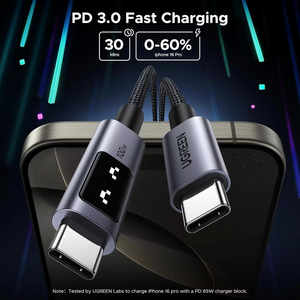 สายชาร์จเร็ว UGREEN Uno 100W PD USB C to USB C 5A 100 ซม. พร้อมหน้าจอ LED แสดงผล สำหรับ iPhone 16 15 - Product Image 6